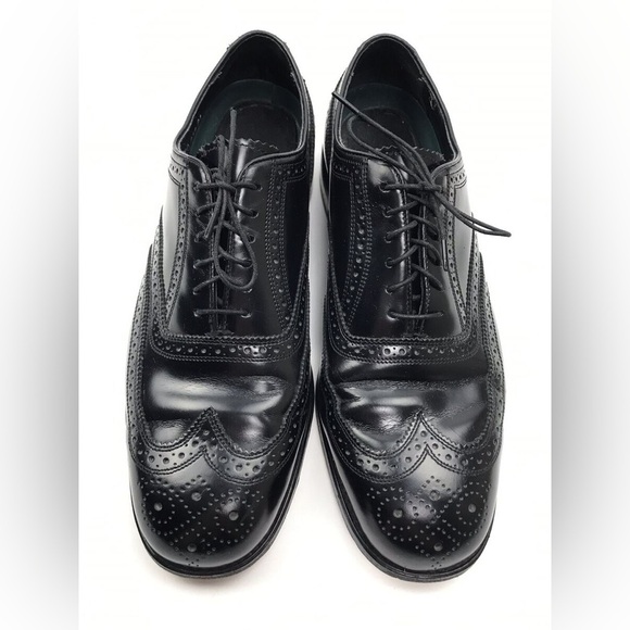 Florsheim FLS Mens 8.5 Wingtip Oxford Dress Shoes Lace Black Leather Full Brogue - Picture 1 of 10